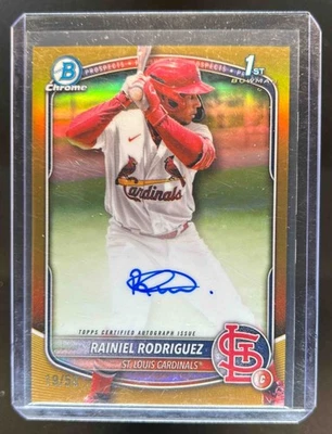 Bowman Chrome Rainiel Rodriguez 2025 refractor automático de oro 1st Prospect #19/50 Foto 1 de 2