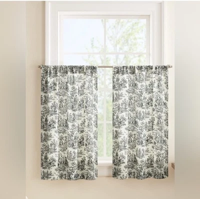 Par de cortinas Waverly Charmed Life Onyx French Country Toile de 36 pulgadas de largo Foto 1 de 4