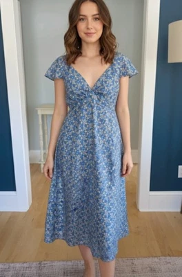 Vestido Oilily Seda Verano Floral Estilo Años 40 Talla 42 EE. UU. 12 Azul Foto 1 de 4