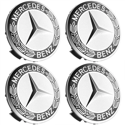4 x Wheel Center Hub Caps Wreath Black Fit For Mercedes-Benz Class A C E S GL SL - Image 1 of 4