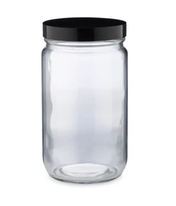 8oz Straight Side Clear Flint Glass Jar w Flat Black Screw On Lid– LOT of 6 - Picture 1 of 5
