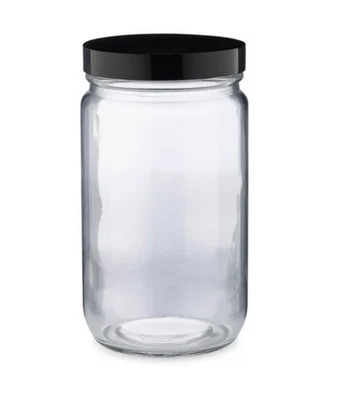 8oz Straight Side Clear Flint Glass Jar w Flat Black Screw On Lid– LOT of 6 - Image 1 of 4