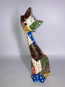 Vintage Long Neck Cat Ceramic Hand Painted Patchwork Beautiful No Chips - Picture 1 of 8