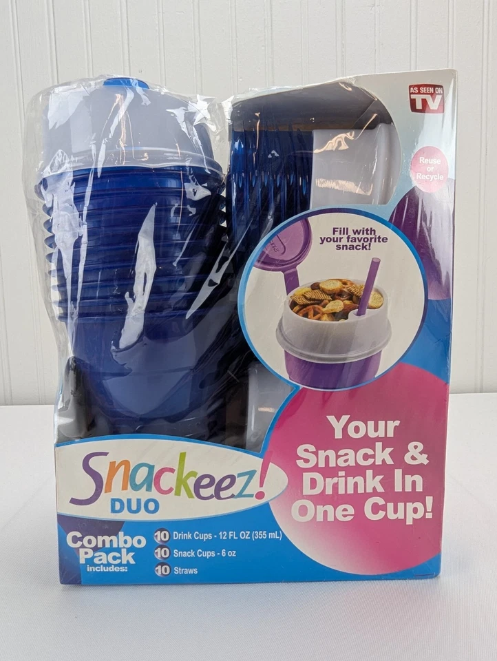 Snackeez! Duo Your Snack & Drink in One Cup Combo Pack Blue As Seen on TV New - Image 1 of 4