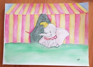 Dumbo Original Watercolour Painting Circus Disney Elephant - Picture 1 of 2