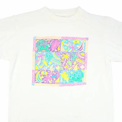 Camiseta Hawaiana De Colección Para Hombre Talla Mediana Blanca Arte Camiseta Palmeras Viaje Foto 1 de 4