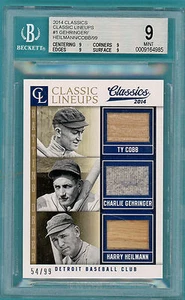 2014 Panini Classic Lineups Cobb/Gehringer/Heilmann Game Used Jersey Bat #1 BGS9 - Picture 1 of 1
