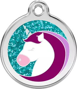 Red Dingo "Unicorn" Glitter Engraved Pet Dog & Cat ID Tag - Free Engraving  - Picture 1 of 4
