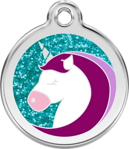 Red Dingo "Unicorn" Glitter Engraved Pet Dog & Cat ID Tag - Free Engraving  - Picture 1 of 4