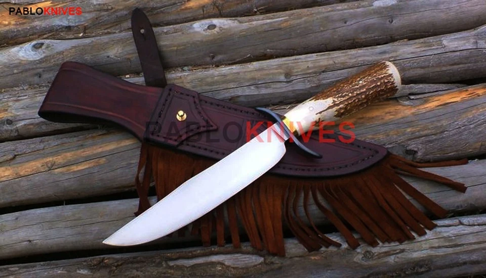 Cuchillo Bowie de Caza de Acero al Carbono Hecho a Mano Premium de 15" Cuerno de Ciervo Foto 1 de 1