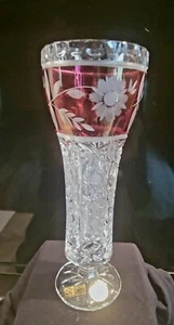 Jarrón Bohemio ROJO CORTE A CLARO Cristal 9" MCM Checo - Imagen 1 de 5