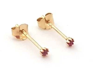 9ct Gold Round RUBY Studs Earrings Extra Tiny Small 1.5mm Girls B'day GIFT BOX
