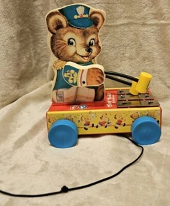 Fisher Price Pull Along Tiny Teddy Bear Playing Xylophone Repro Vintage Toy 2005 - Picture 1 of 4