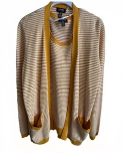 Jones New York Women's Gold & White Knit Dot Twin Set Sweater Medium - Picture 1 of 9