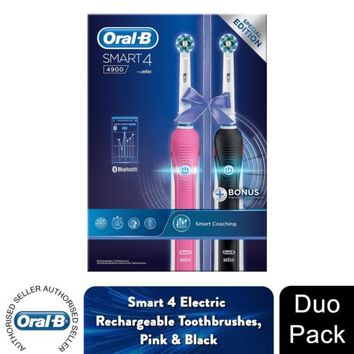 Oral-B Smart 4 Electric Rechargeable Toothbrushes, Pink & Black Duo Pack