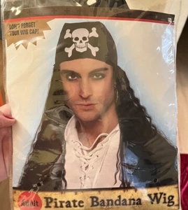 Disfraz de Halloween Pirata Bandana y Peluca Negro Adulto Talla Única Corbata Nuevo en Paquete - Imagen 1 de 10