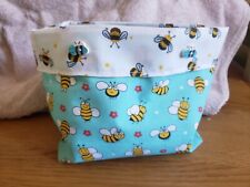 HANDMADE FABRIC STORAGE BASKET ~ IN BLUE BEES DESIGN WITH BUTTONS ~ MANY USES ~ 