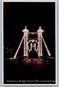 England Postcard Suspension Bridge Chester Illuminations c1930's RPPC Photo - Picture 1 of 2