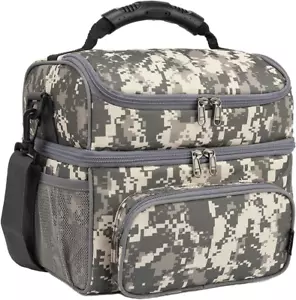Double Layer Cooler Insulated Lunch Bag Adult Lunch Box Large Tote Digital Camo - Picture 1 of 12