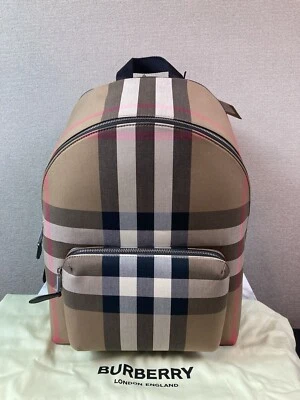 Mochila de lona para hombre Burberry marrón topo IP Check Jeff nueva con etiquetas - venta al por menor de $1350 Foto 1 de 4