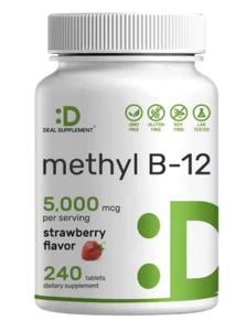 DEAL SUPPLEMENT Methyl B-12 Vitamins 5000 mcg, 240 Chewable Tablets |... - Picture 1 of 5