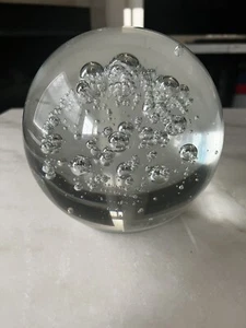 Vintage Heavy Glass Paper Weight Clear Bubbles - Picture 1 of 6