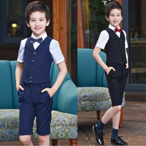 BOYS Wedding Communion SHIRT Shorts SHIRT KIDS SUIT Vest PANTS 4pcs - Picture 1 of 15