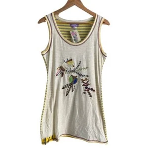 NWT In-City Artsy Boho Patchwork Beaded Embroidered Striped Tank Top Sz L - Picture 1 of 9