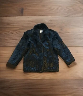 Chaqueta Abrigo Vintage Negra Genuina 100% Piel de Conejo Talla Grande Bolsillos Largo Medio Foto 1 de 4