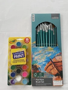 Paintbrushes Set x12 (Flat Head) & Paint Set - Brand New! - Picture 1 of 2