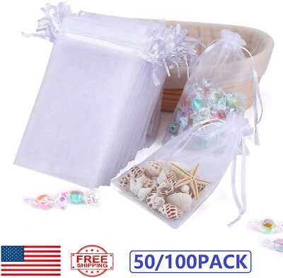 100x Organza Gift Bags Wedding Favor Party Sheer Candy Bag Jewelry Pouches 4"x5" - Image 1 of 4
