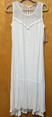 Vestido maxi Democracy feminino bordado de renda totalmente forrado gaze branco tamanho G - Imagem 1 de 4