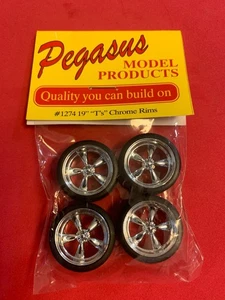 Pegasus 19" Chrome T's Torque Thrust Wheels & Tires Model Car 1/25 1/24 - Picture 1 of 2