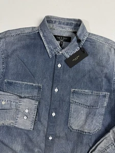 Rag & Bone Men Size Medium Blue Patina Miramar Long Sleeve Button Up Shirt New - Picture 1 of 11