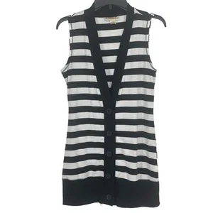 Self Esteem Sleeveless Cardigan Size Medium Classic Black & White Stripe Button - Picture 1 of 4