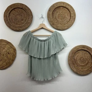 NUEVA Blusa Top Express Azul En Capas Volantes Plisada Hombro Descubierto Pequeña - Imagen 1 de 5