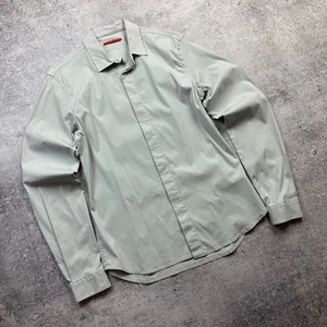 Prada Red Line Stretch Shirt Light Grey Hidden Placket 41 Men Cotton Blend - Picture 1 of 15