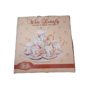White Butterfly 10 Piece Mini Tea Set Guilded Ceramic By Classic Treasures - Picture 1 of 3