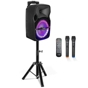 5Core 8 inch PA Portable Bluetooth Party Speaker Karaoke Boombox +2 Wireless Mic - Picture 1 of 12