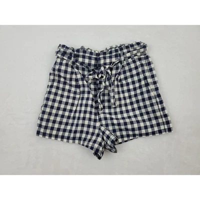 Express Women’s 00 Blue White Check Paperbag Waist Tie Shorts Cotton Gingham - Image 1 of 4