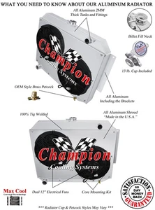 SZ Champion 3 Row Radiator,12" Fans,Shroud - 1966 - 1969 Plymouth Fury V8 Engine - Foto 1 di 9