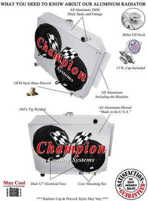 Radiador DR Champion 4 filas, ventiladores de 12", cubierta motor Chrysler Newport V8 1966-1969 Foto 1 de 4