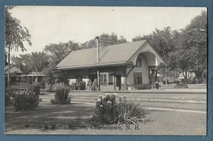 Postal 265 1912 RPPC B&M RR Boston & Maine Railroad Station Charlestown NH - Imagen 1 de 2