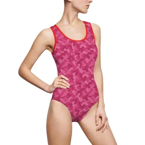 Pink Urban Camo Swimsuit, Women's One-Piece Swimwear, Beachwear - Picture 1 of 29