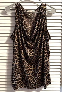Michael Kors ärmelloses Oberteil Leopardenmuster Tiermotiv Wasserfallausschnitt Damen Übergröße 2X - Bild 1 von 3