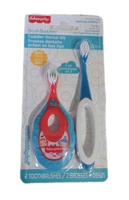 Kit dental Fisher Price Brush Buddies para niños pequeños 2 cepillos de dientes y anillo de dentición Foto 1 de 3