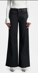 7 For All Mankind Lotta Coated Mid-Rise Stretch Wide-Leg Jeans Pick Size - Picture 1 of 10