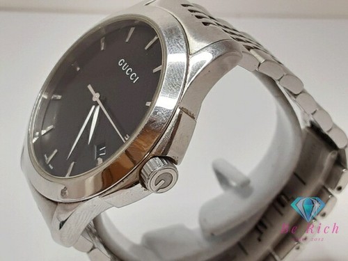 Orologio Uomo GUCCI G Timeless Data 126.4 Nero Argento SS Bracciale Analogico Quarzo QZ