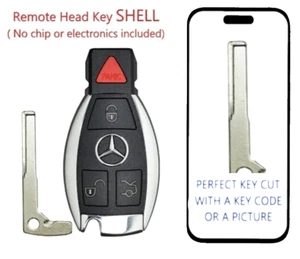 KEY CUT + Mercedes Benz 1997-2014 4 Button Fobik Key SHELL CASE 1 BATTERY - Picture 1 of 9