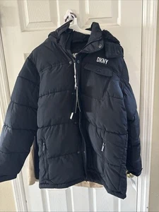 NWT DKNY Boys' Sherpa Hood Insulated Jacket Black Size XL 18/20 - Picture 1 of 6